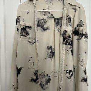 Express Black and Cream Artistic Floral Blouse